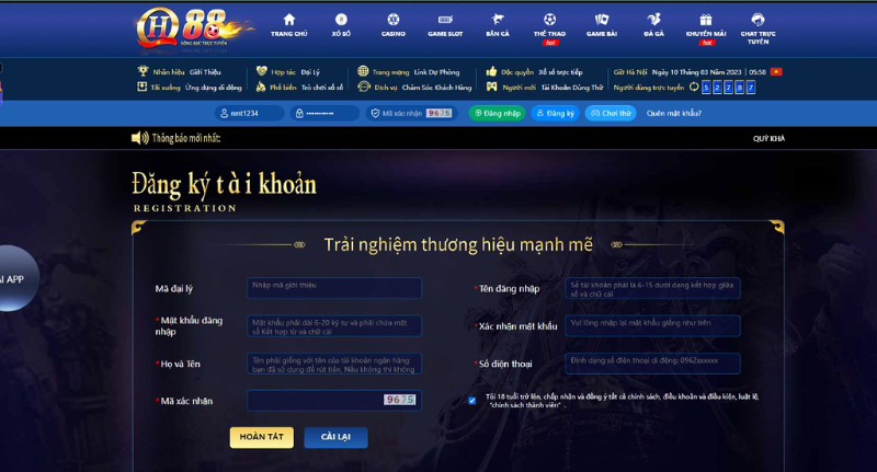Đăng ký nhanh chóng tại Qh88
